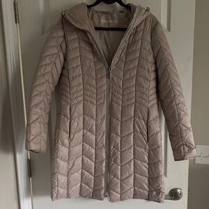 Kenneth Cole Light Taupe Quilted Hooded Puffer Coat